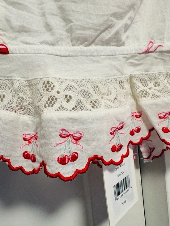 NWT [LoveShackFancy] Vietta Embroidered Cherry Lace Crop Top White Women’s XS - Picture 10 of 14